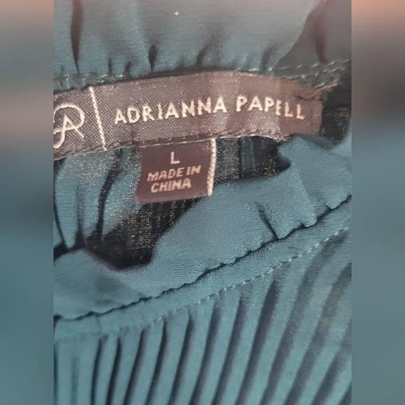 Adrianna Papell Elegant Green High Neck Pleated Long Sleeve Women's Top - Picture 2 of 5